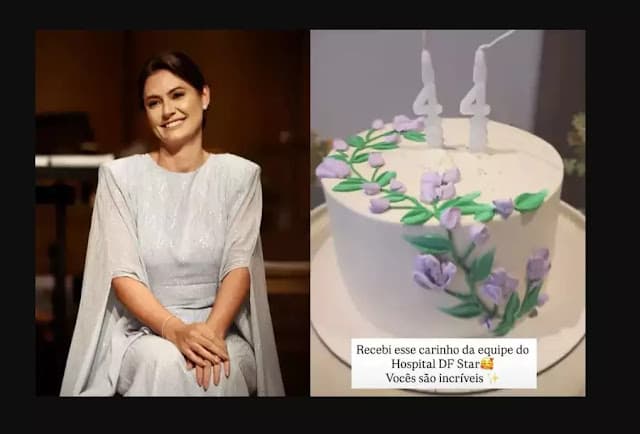 Michelle Bolsonaro completa 44 anos e ganha bolo surpresa; saiba quem deu